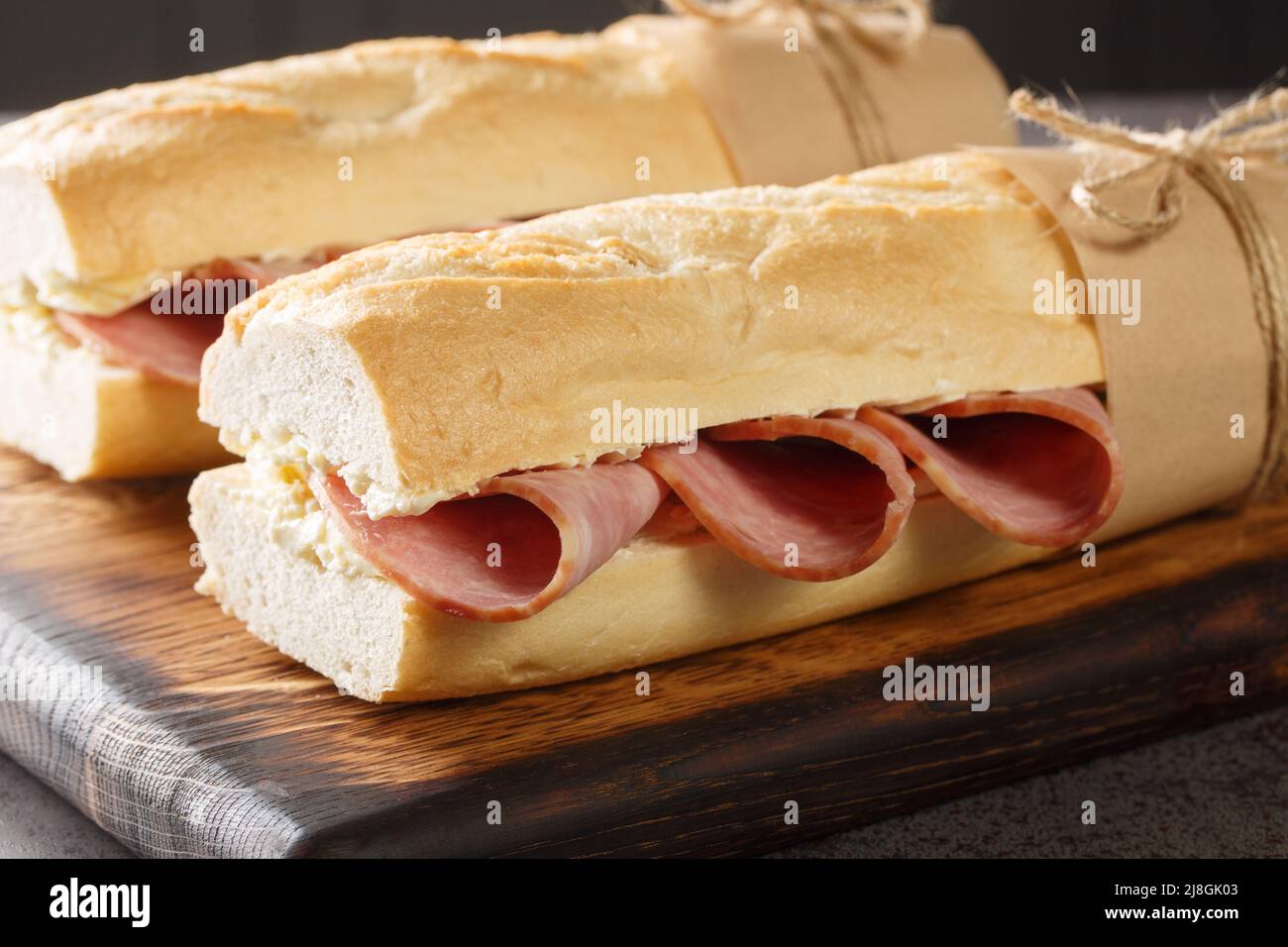 French Sandwich JambonBeurre made from a baguette with butter and ham