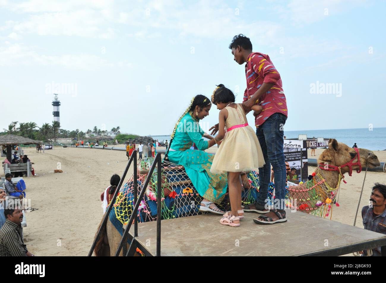 Pondicherry, India - 13th May 2022: Pondy Marina Beach. A new recreational zone of leisure and food stalls in the south area of the town. Stock Photo