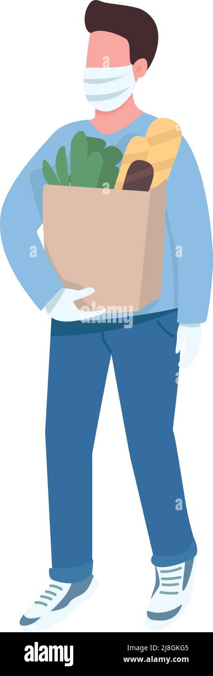 Man in facemask semi flat color vector character Stock Vector