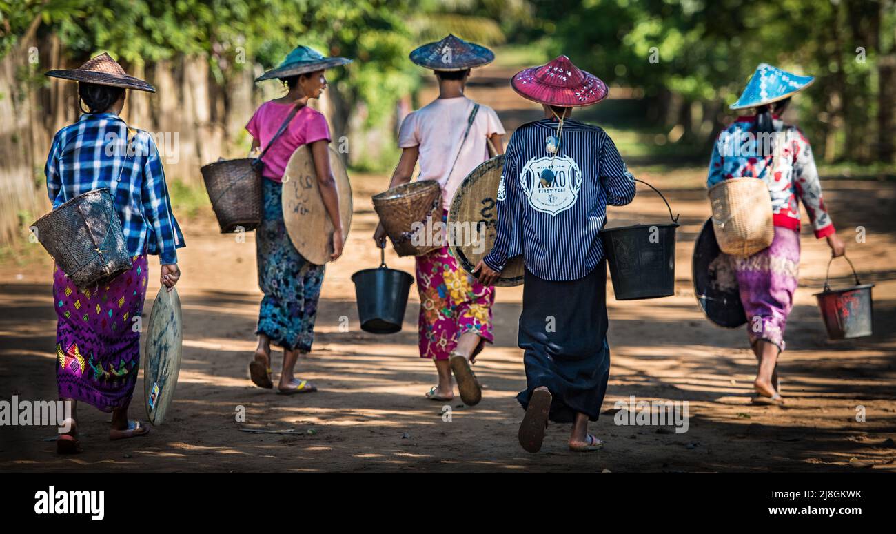 Shan Women Walking Home. Stock Photo