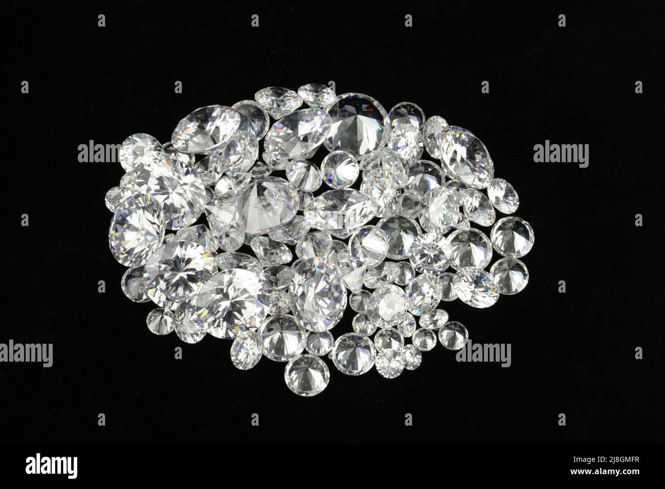 Diamonds. Assorted Sizes of White Diamonds on Black Background Stock
