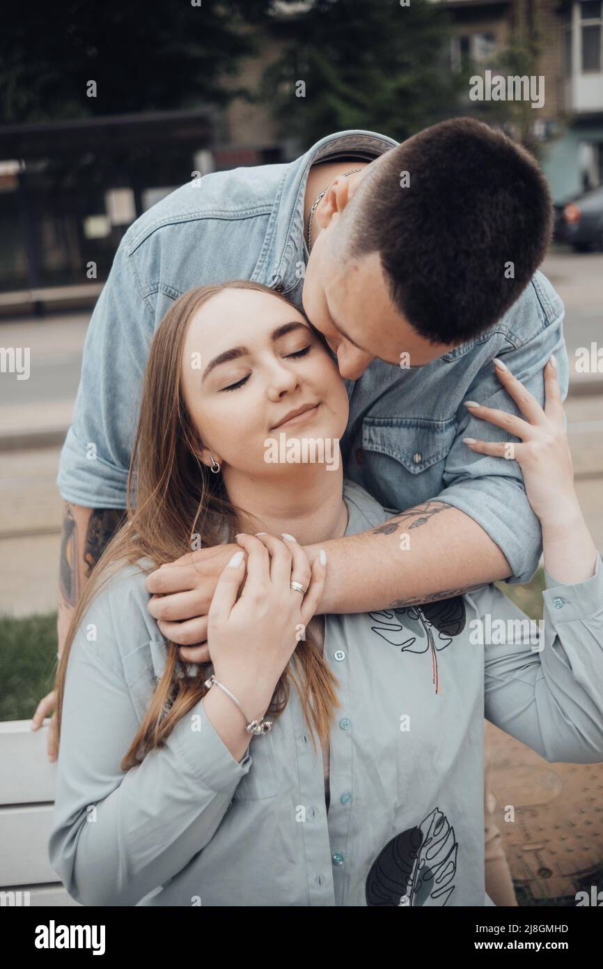 loving couple walking in ukrainian park and city Stock Photo - Alamy