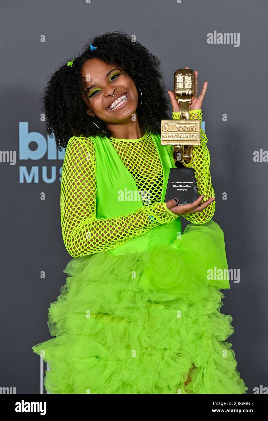 Las Vegas, United States. 16th May, 2022. Mari Copeny appears backstage with her award during the annual Billboard Music Awards held at the MGM Grand Garden Arena in Las Vegas on May 15, 2022. Mari Copeny was honored with the Change Maker Award. Photo by Jim Ruymen/UPI Credit: UPI/Alamy Live News Stock Photo