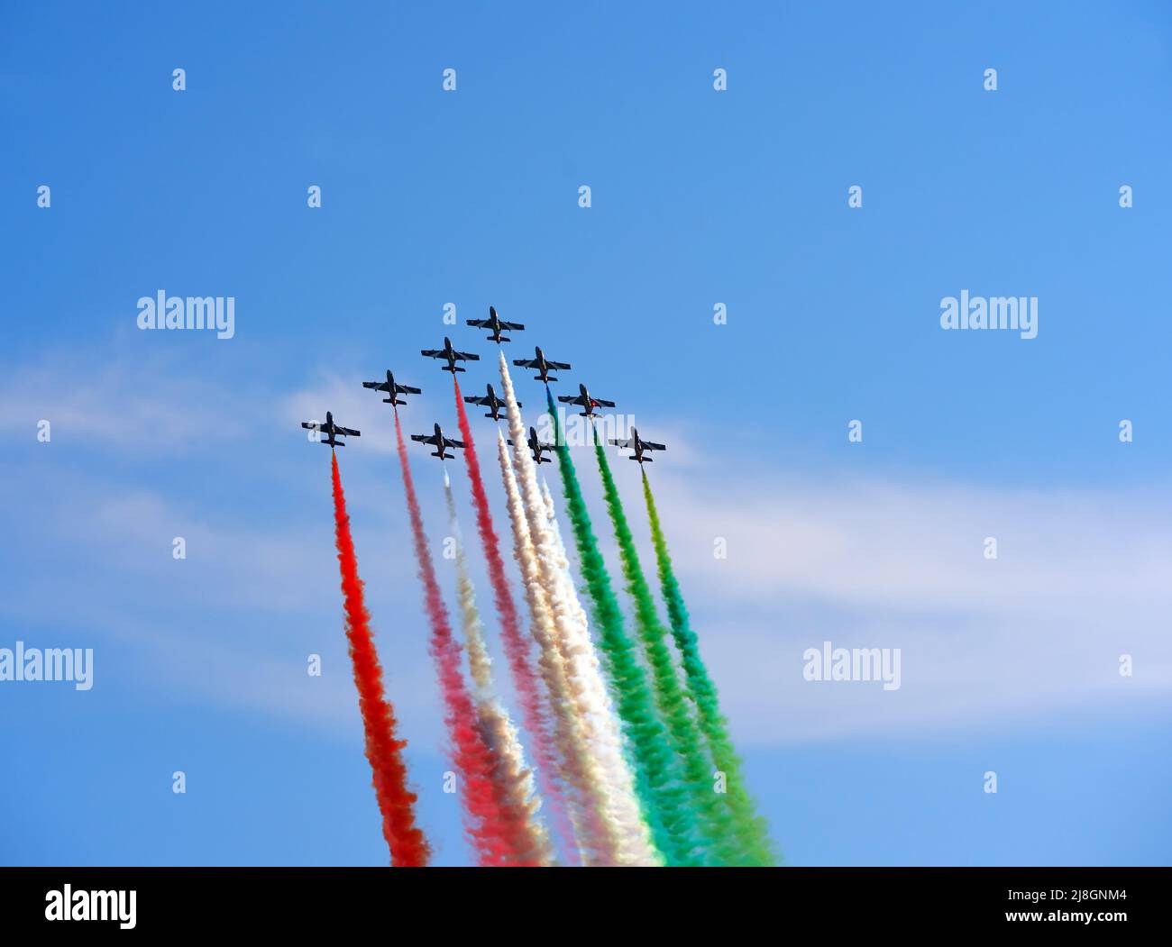 Frecce Tricolori the maneuvers of the Aerobatic Team that returns to fly in  the sky of the Ligurian capital after 13 years Genoa Italy Stock Photo -  Alamy