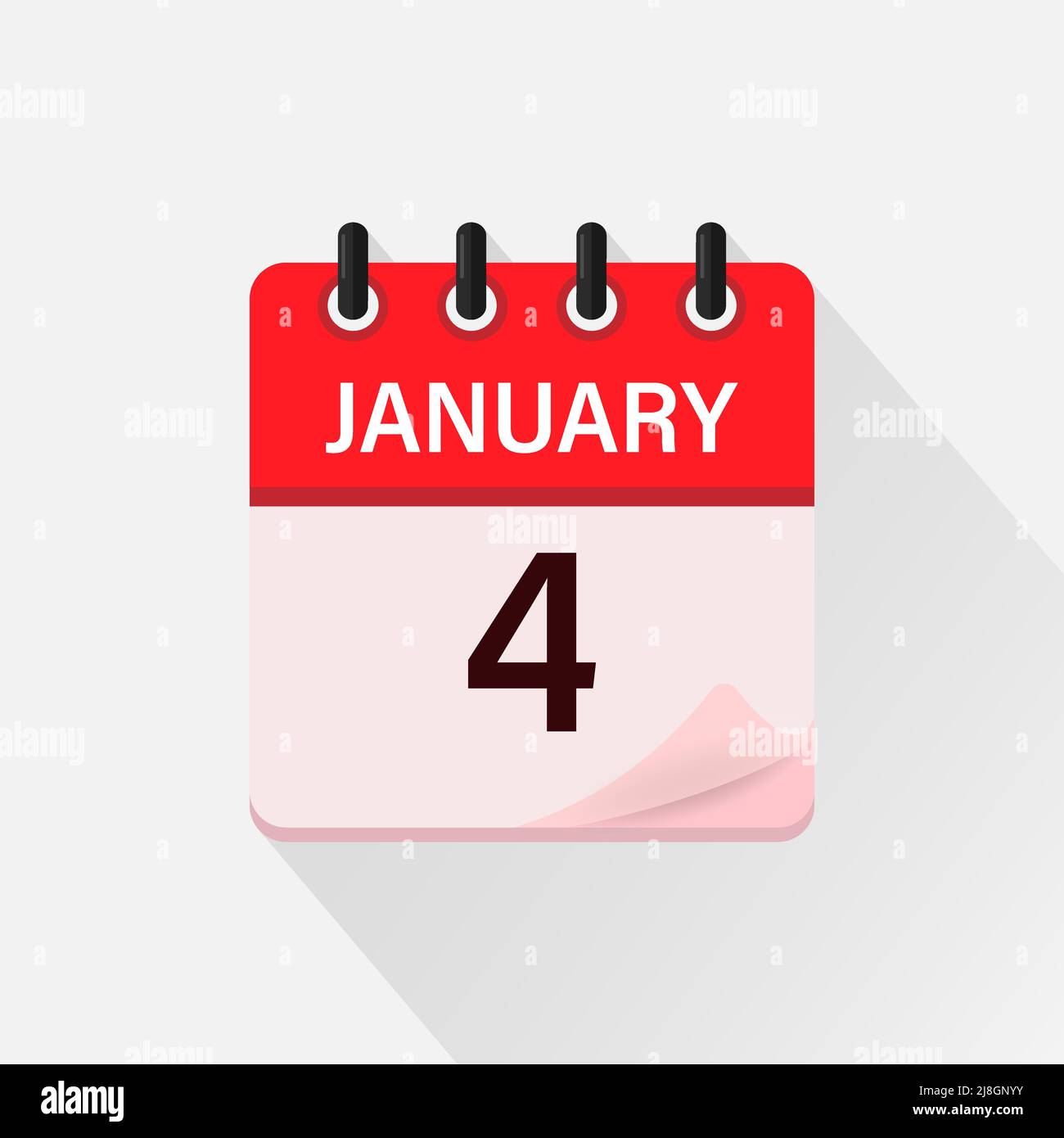January 4, Calendar icon with shadow. Day, month. Flat vector