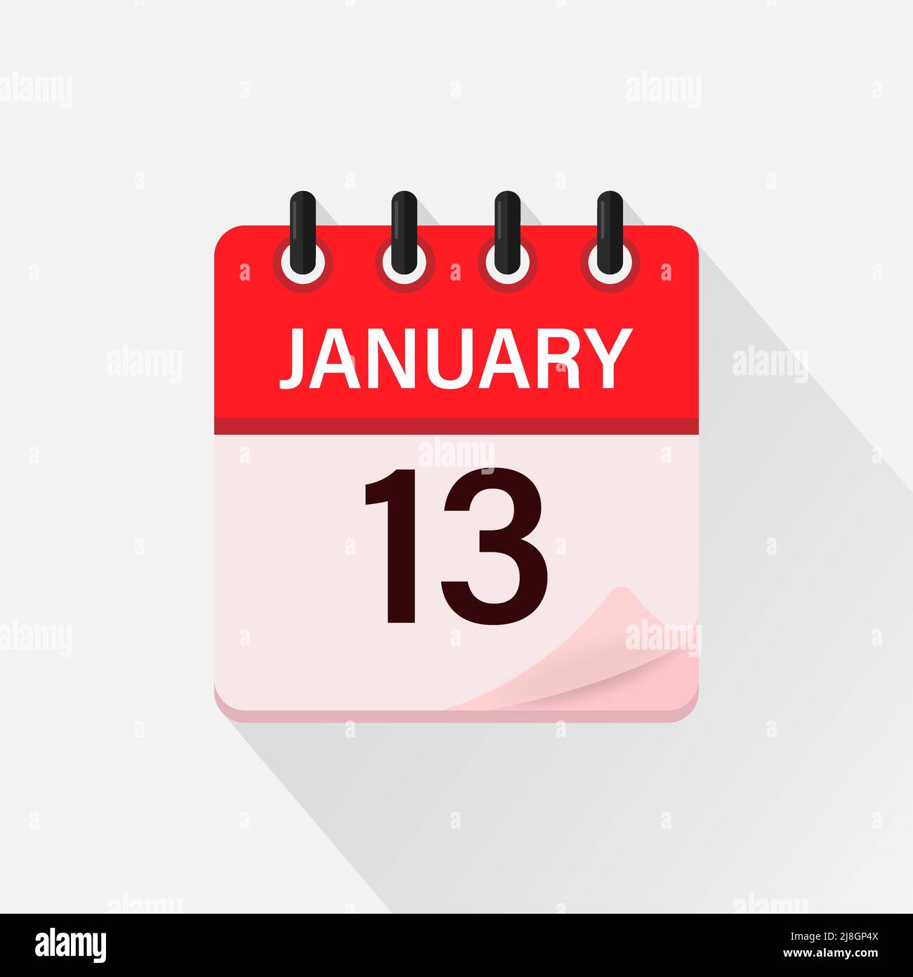 January 13, Calendar icon with shadow. Day, month. Flat vector