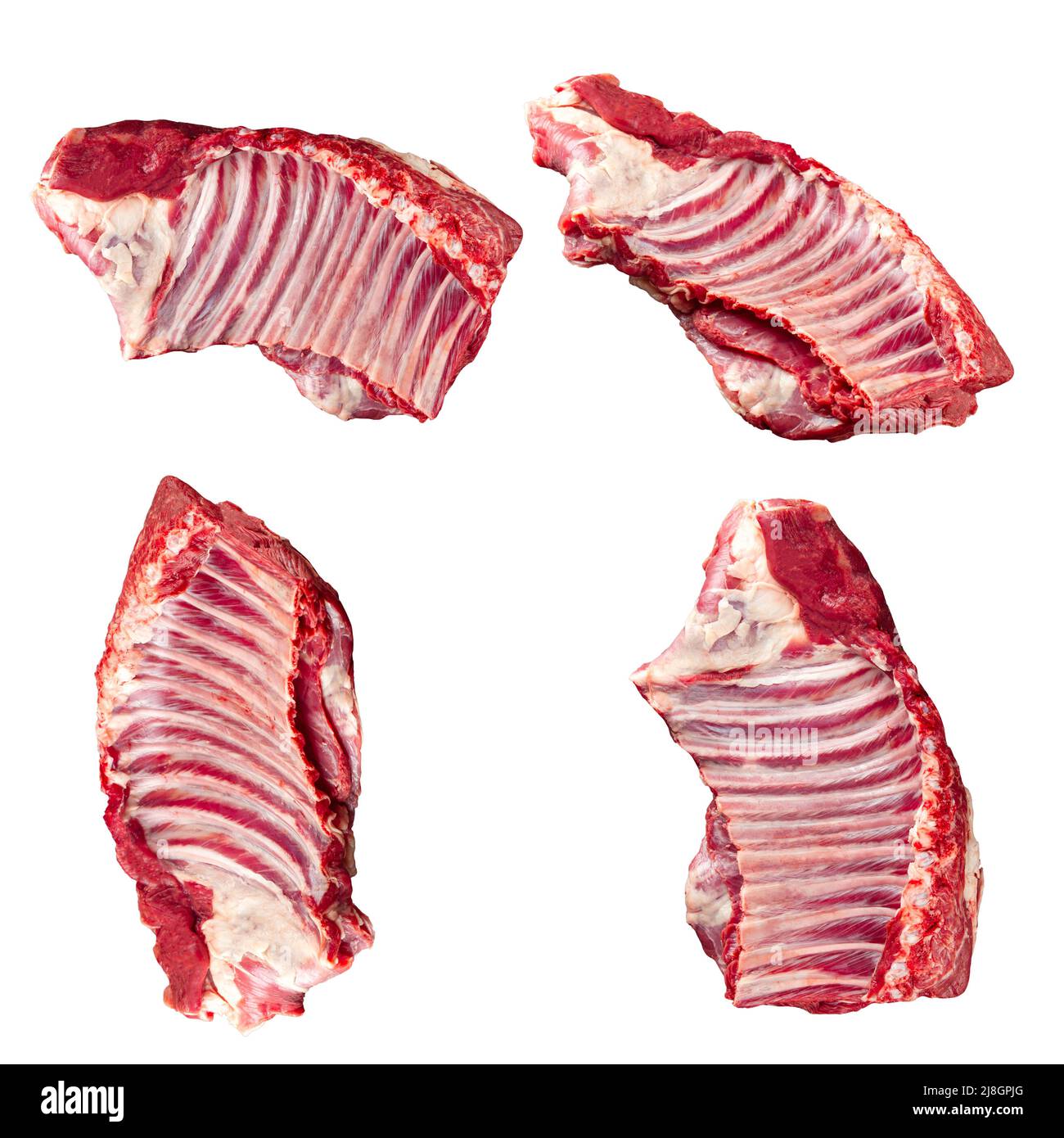Collage of different isolated raw beef ribs meat Stock Photo