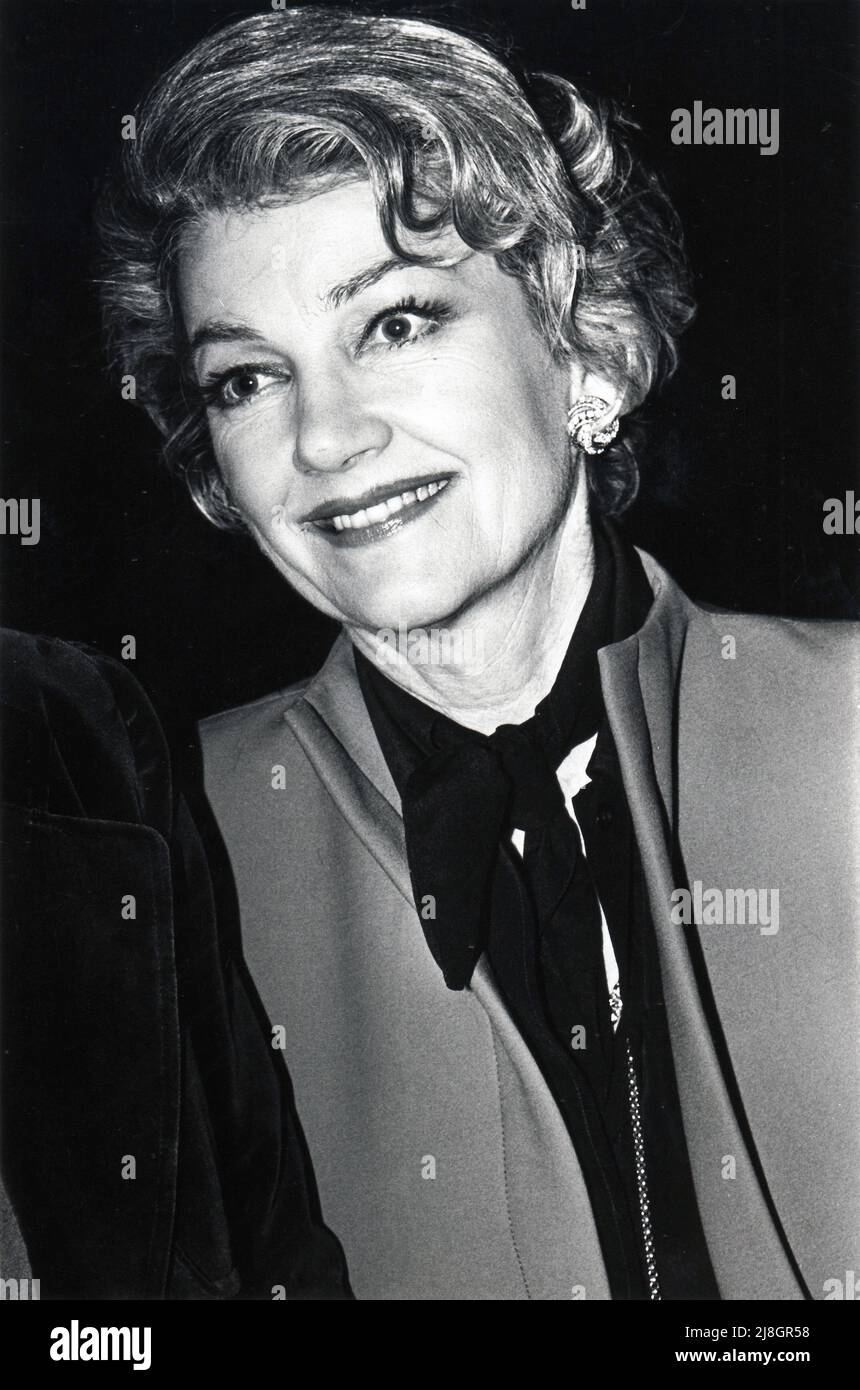 A head and shoulders portrait of legendary actress Anne Baxter, winner of  numerous awards. In Manhattan, circa, 1980 when she was in her fifties. Stock Photo