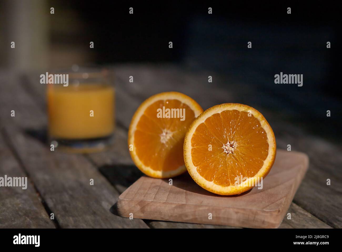 Fresh orange juice with fresh orange. European Breakfast Stock Photo