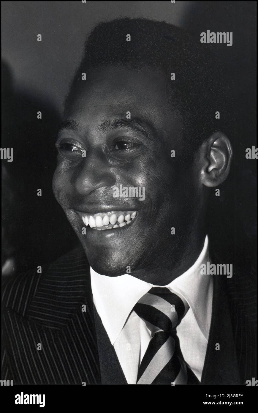 A 1978 portrait of the great soccer star Pele at tryouts for the New York Cosmos cheerleaders. He had just left the team. Stock Photo