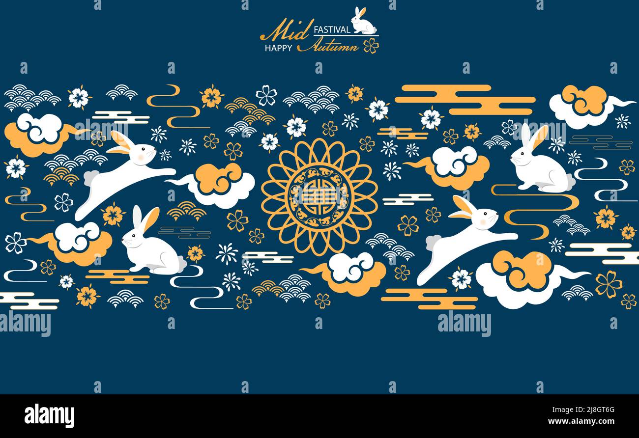 The Rabbit greeting happy Chinese MidAutumn Festival. abstract symbol