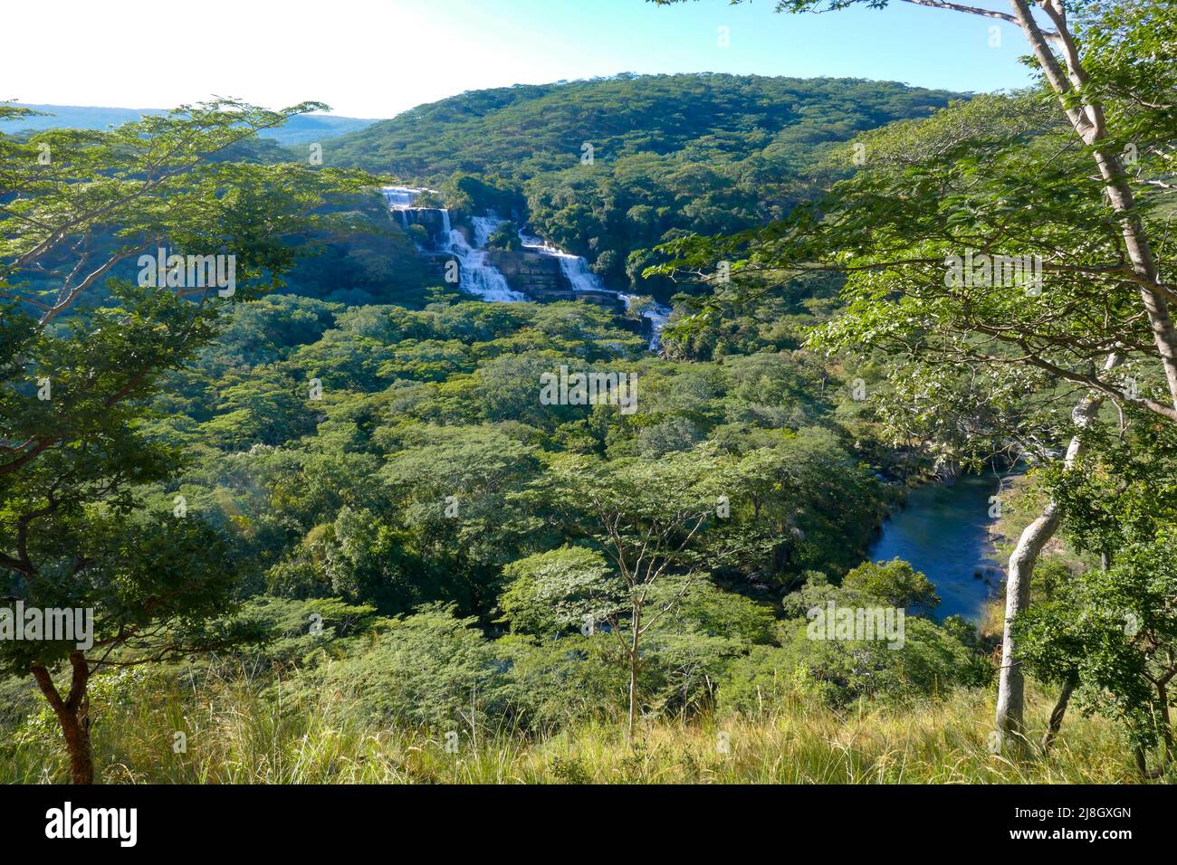 Scenic view of Kimani Waterfalls in Mpanga Kipengele National Reserve in Tanzania Stock Photo