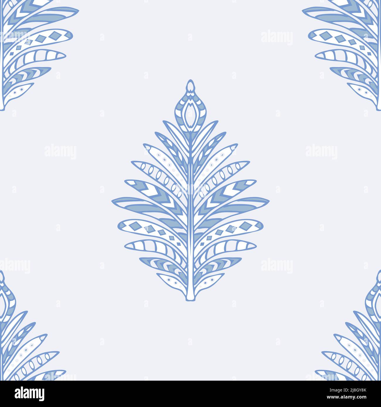 Seamless vector pattern with gentle blue feathers on off white ...