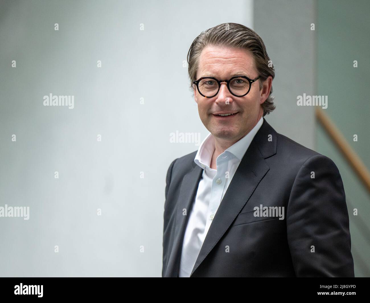 Munich, Germany. 16th May, 2022. Former German Transport Minister Andreas Scheuer (CSU) leaves the room after a face-to-face meeting of the CSU executive board at the CSU state headquarters. Credit: Peter Kneffel/dpa/Alamy Live News Stock Photo