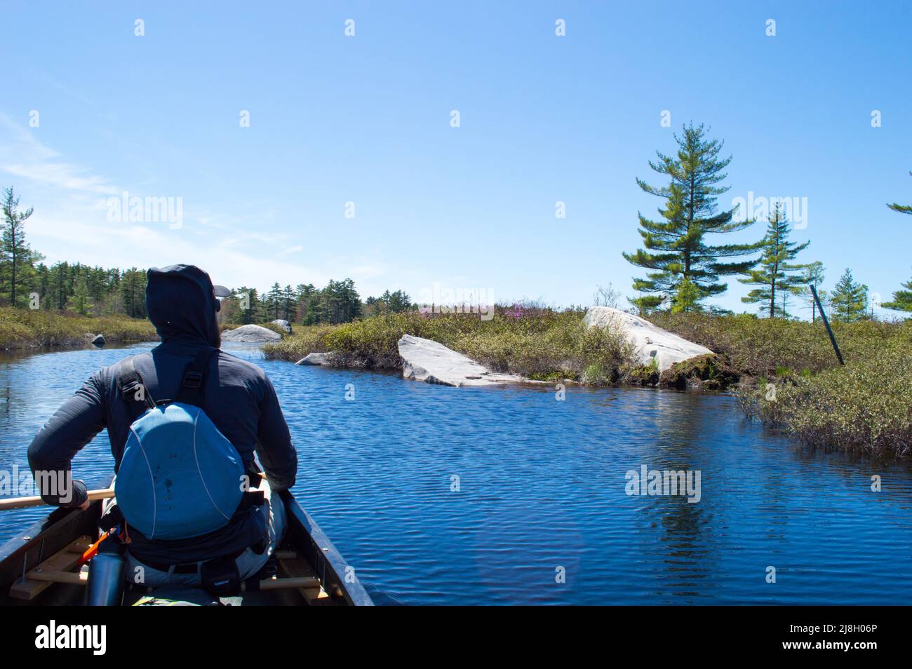 Canoeing on Shelburne River, NS Stock Photo