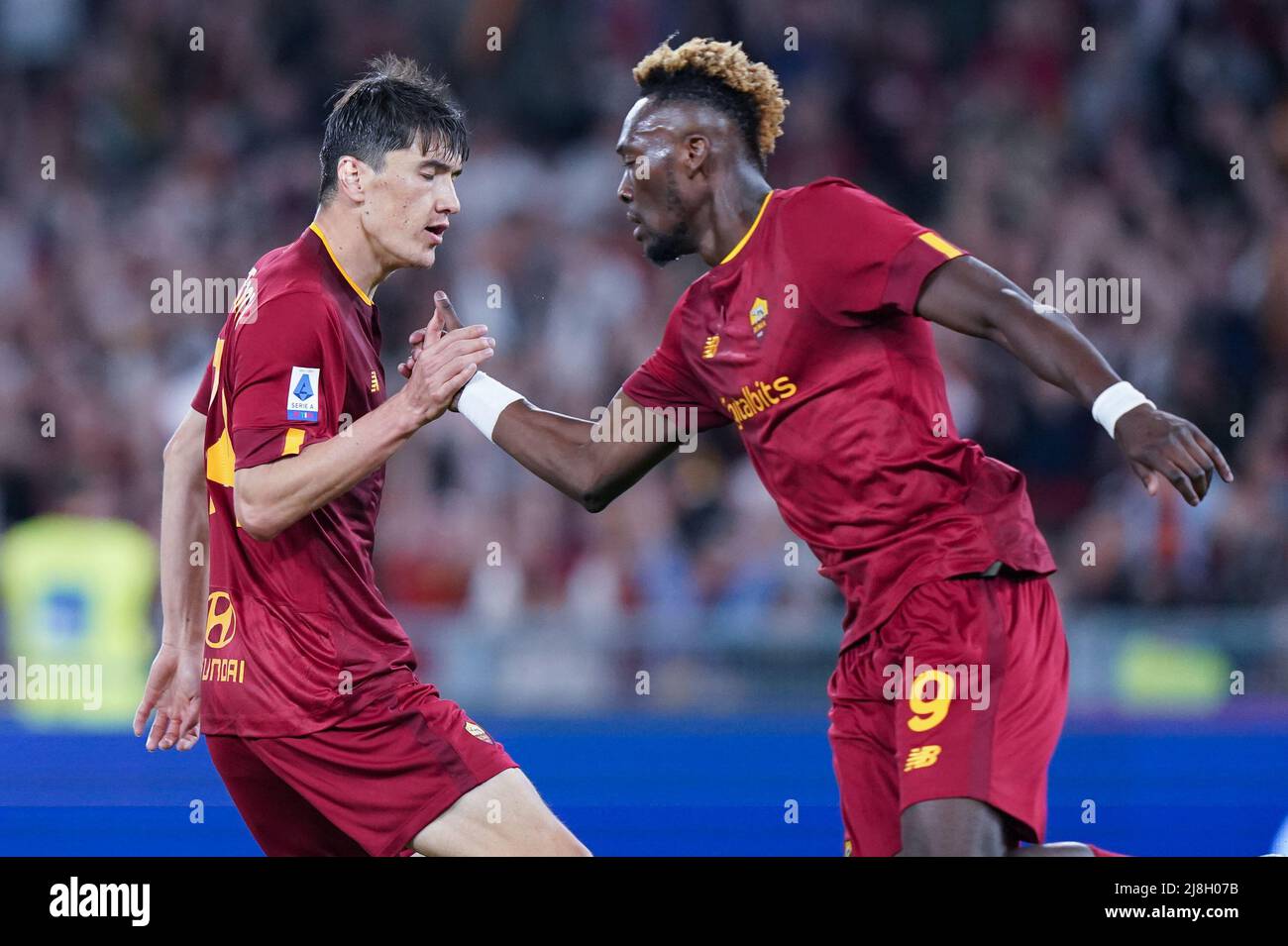 Eldor Shomurodov of AS Roma celebrates scoring first goal during the