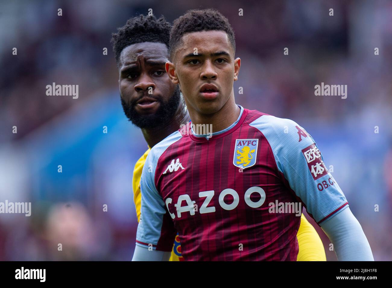 BIRMINGHAM, ENGLAND - MAY 15: Odsonne Édouard of Crystal Palace and Jacob Ramsey of Aston Villa looks on during the Premier League match between Aston Stock Photo