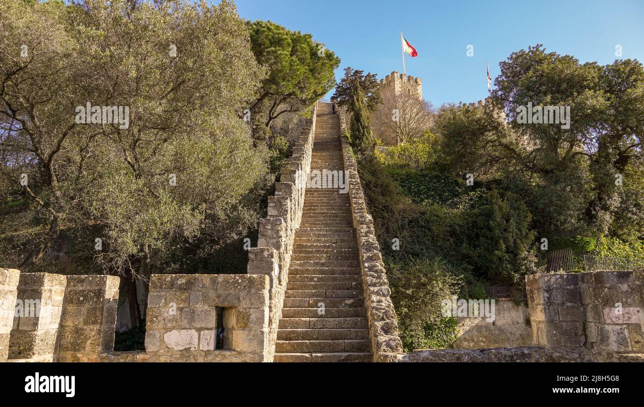 The moorish castle of Saint George located in the portuguese capital city, Lisbon Stock Photo