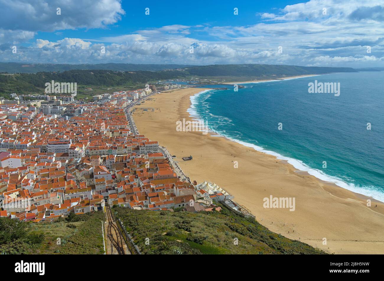 Overview of the Village of Nazare and Sea, Famous Surf Destination