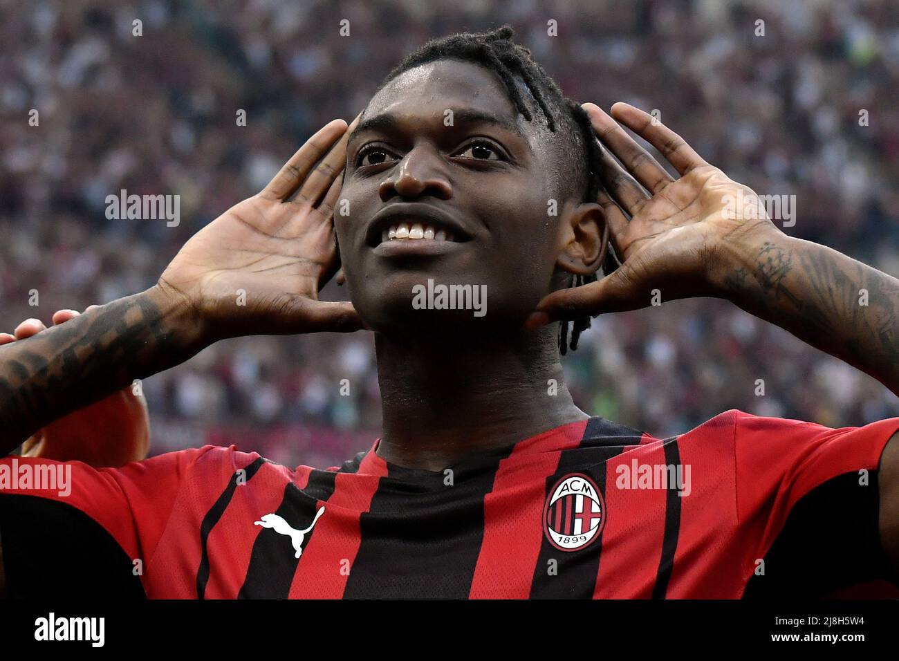 Rafael Leao of AC Milan celebrates after scoring the goal of 1-0 during ...