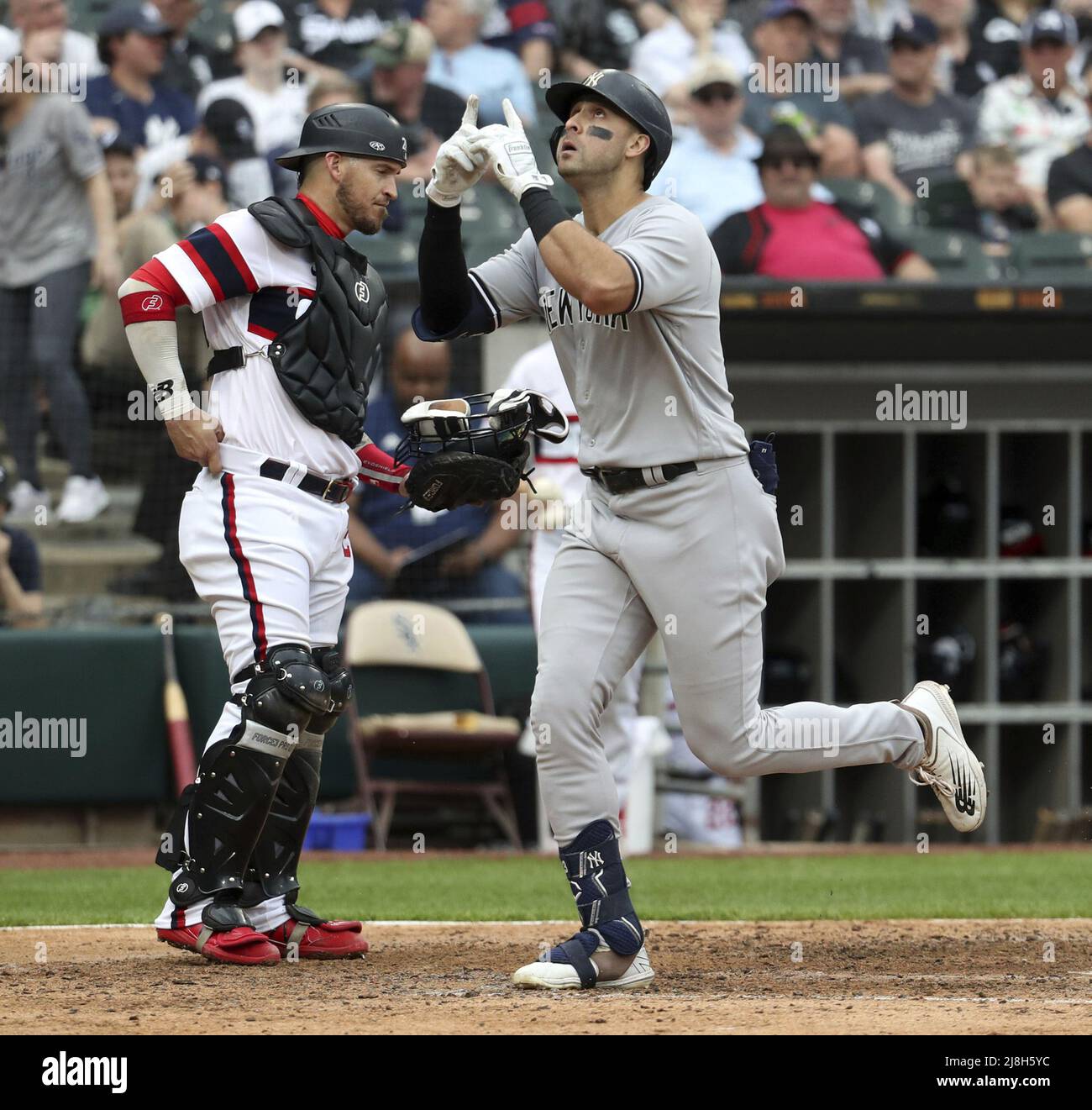 New York Yankees left fielder Joey Gallo celebrates his two-run