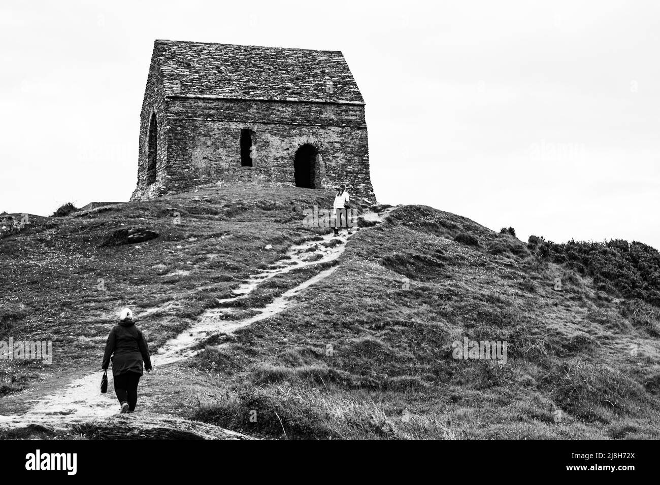 Ancient St Michaels Chapel at Rame head peninsula, Cornwall UK Stock Photo