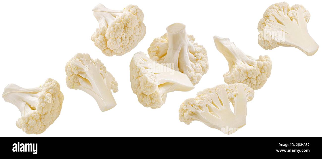 Falling cauliflower isolated on white background Stock Photo