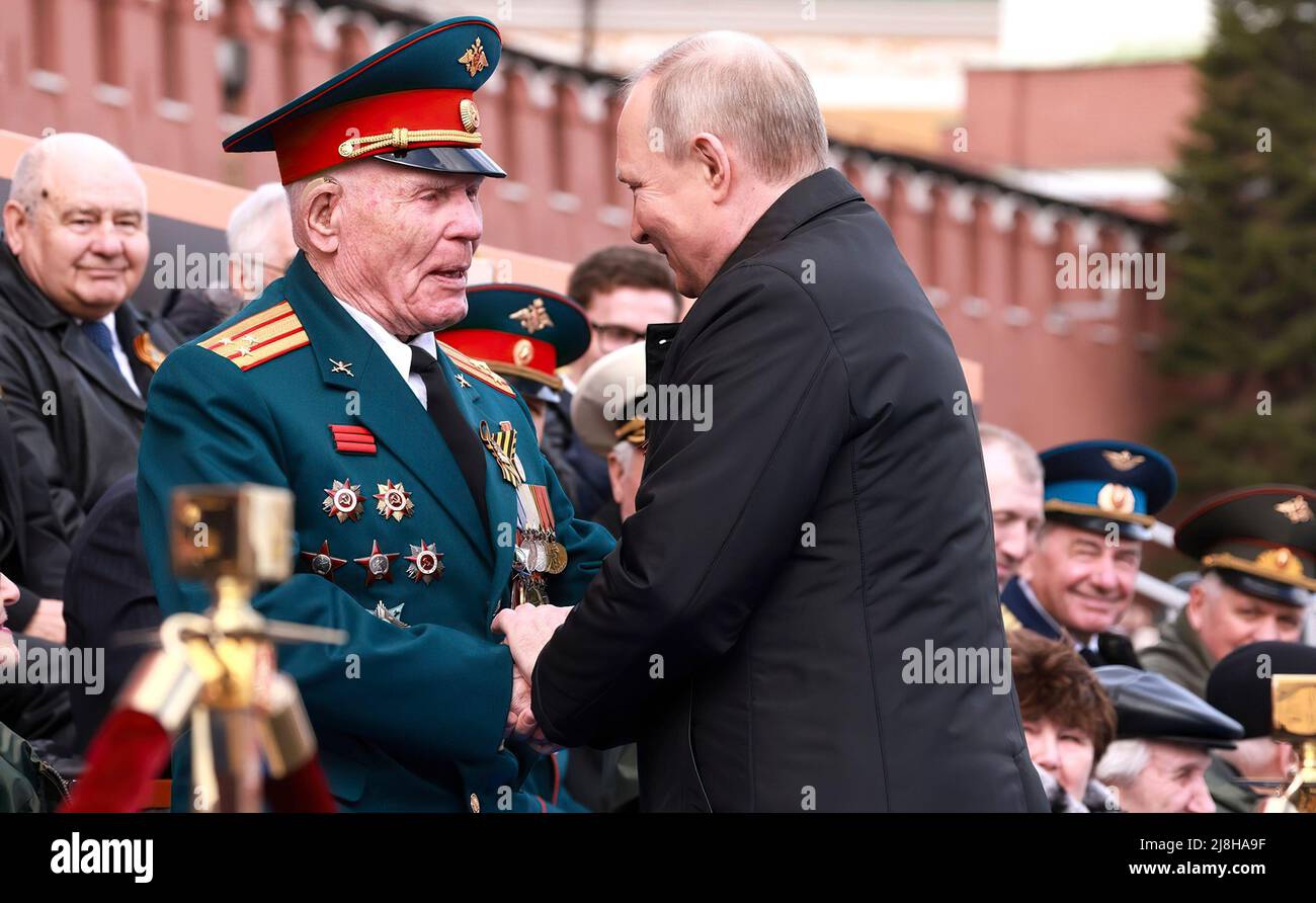 Russian President Vladimir Putin attended a military parade marking the 77th anniversary of Victory in the 1941–1945 - what Russia calls the 'Great Patriotic War'. Troops and weaponry were reviewed on Red Square, just outside the Kremlin Wall. Stock Photo