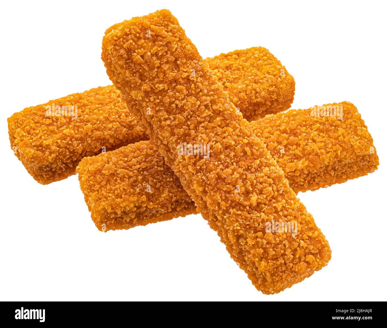 Fish fingers isolated, fishcake sticks isolated on white background Stock Photo