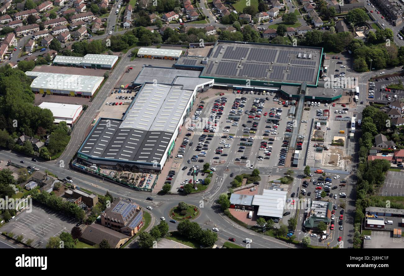 aerial view of Enterprise 5 Retail Park, a shopping Centre in Bradford, West Yorkshire Stock Photo