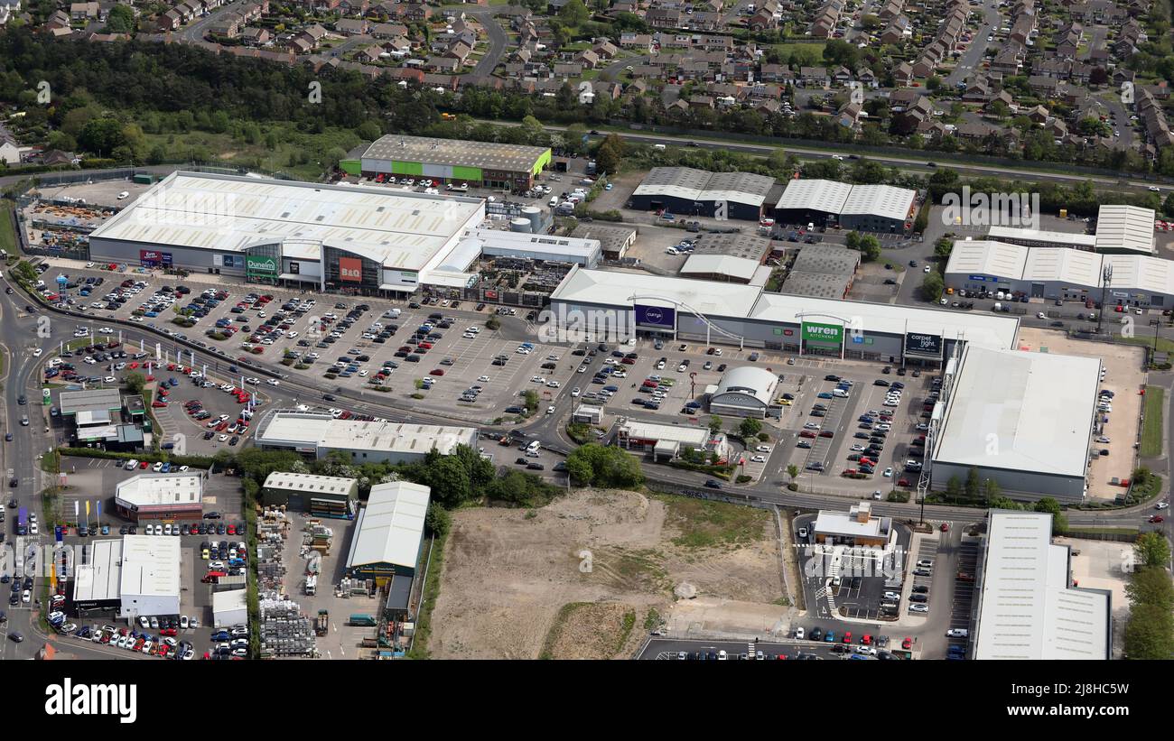 aerial view of Durham City Retail Park, County Durham Stock Photo