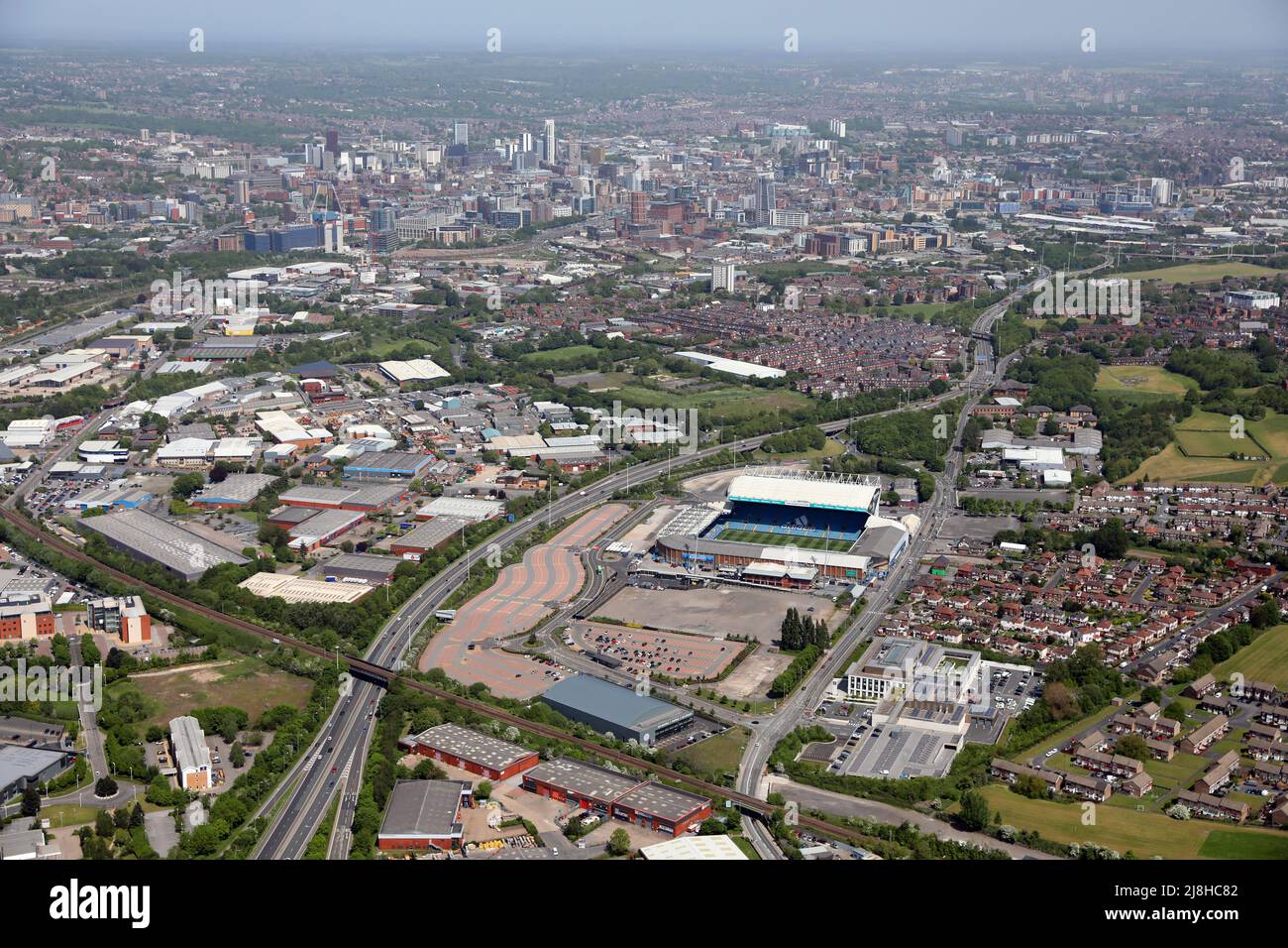 aerial view of Holbeck & Beeston looking towards Leeds city centre Stock Photo