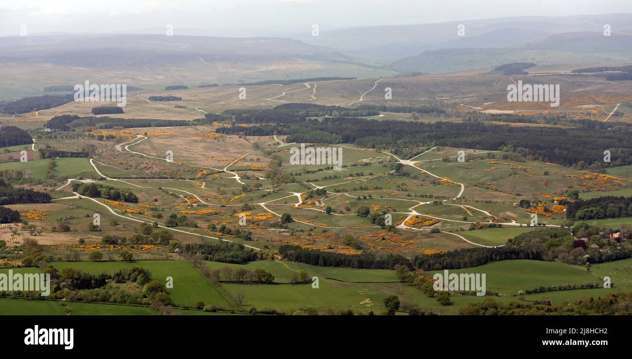 aerial view of military ranges west of Catterick Garrison, towards Barden Moor, Leyburn, North Yorkshire Stock Photo