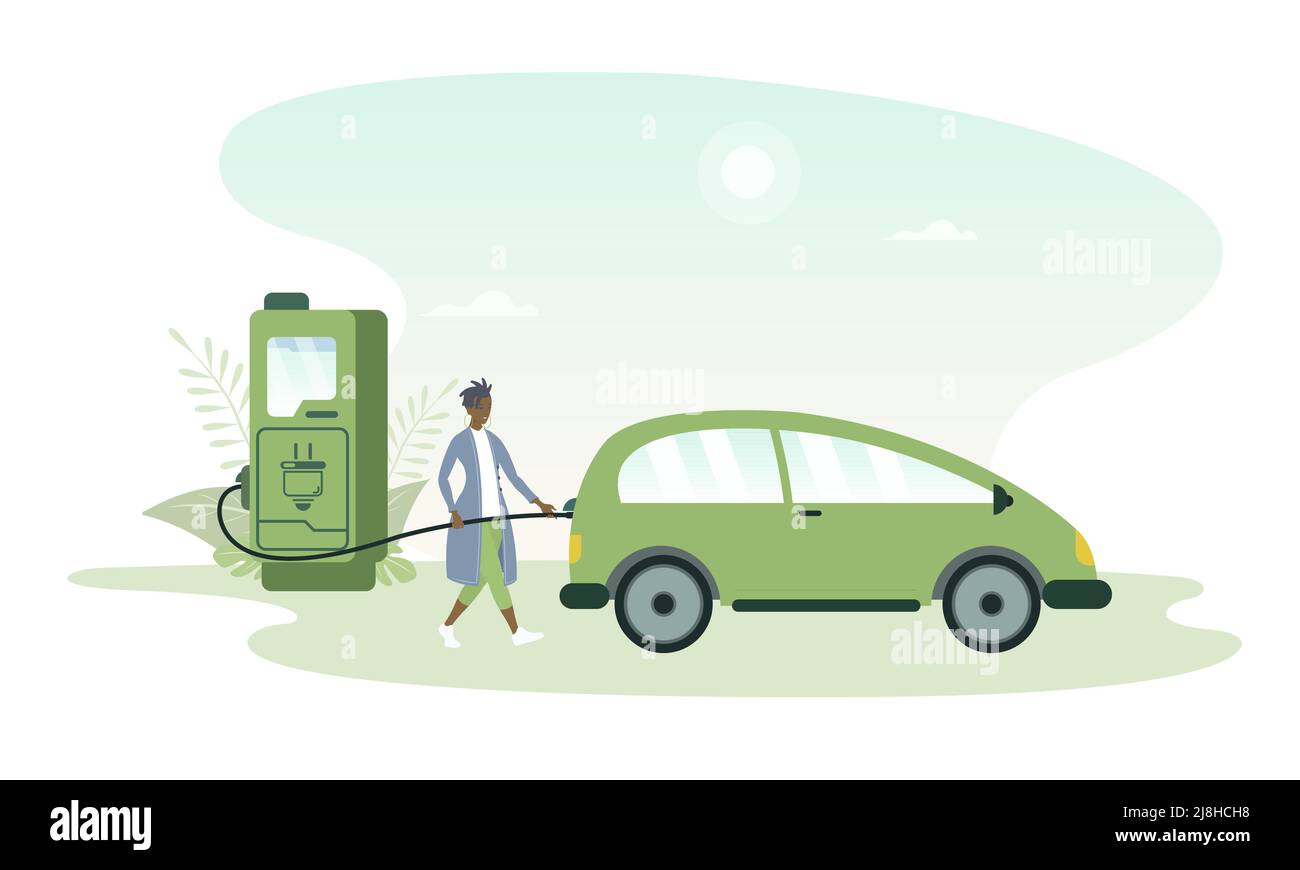 Charge electric car woman Stock Vector Images - Alamy