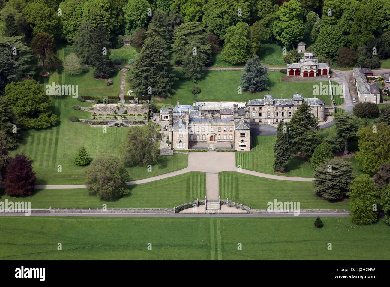 aerial view of Aske Hall (home of Zetland Estates), Richmond, North Yorkshire Stock Photo