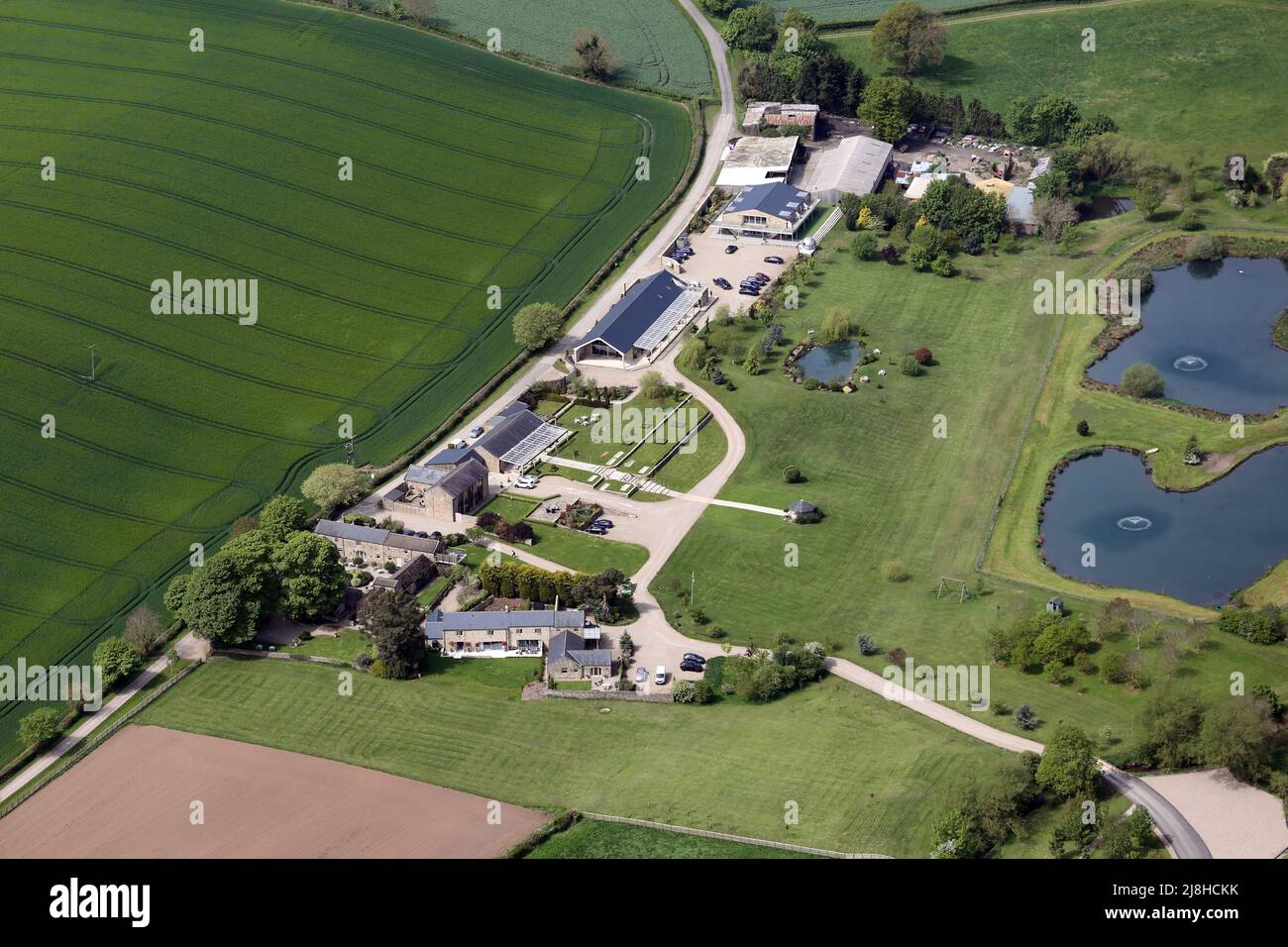 aerial view of The Yorkshire Wedding Barn, a wedding venue near Richmond, North Yorkshire Stock Photo