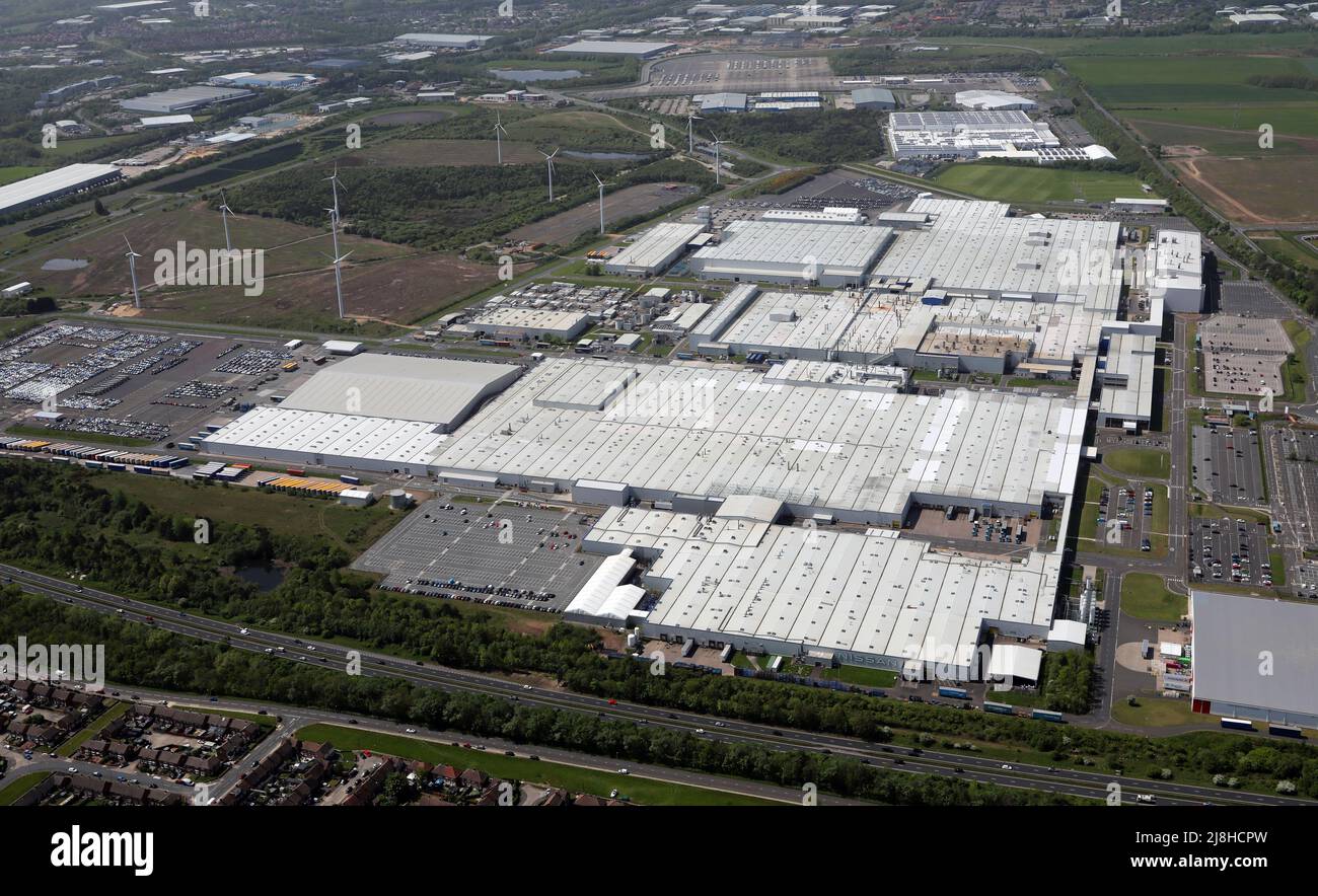 aerial view of the Nissan Car Plant at Sunderland - Nissan Motor Manufacturing UK Ltd, Tyne & Wear, UK Stock Photo