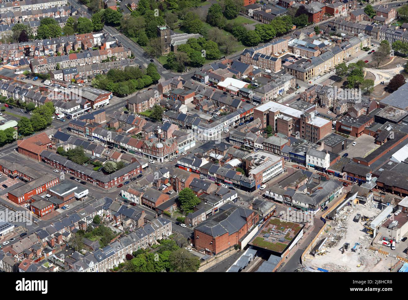 aerial view of North Shields town centre from the south west, with Railway Terrace in the foreground Tyne & Wear Stock Photo