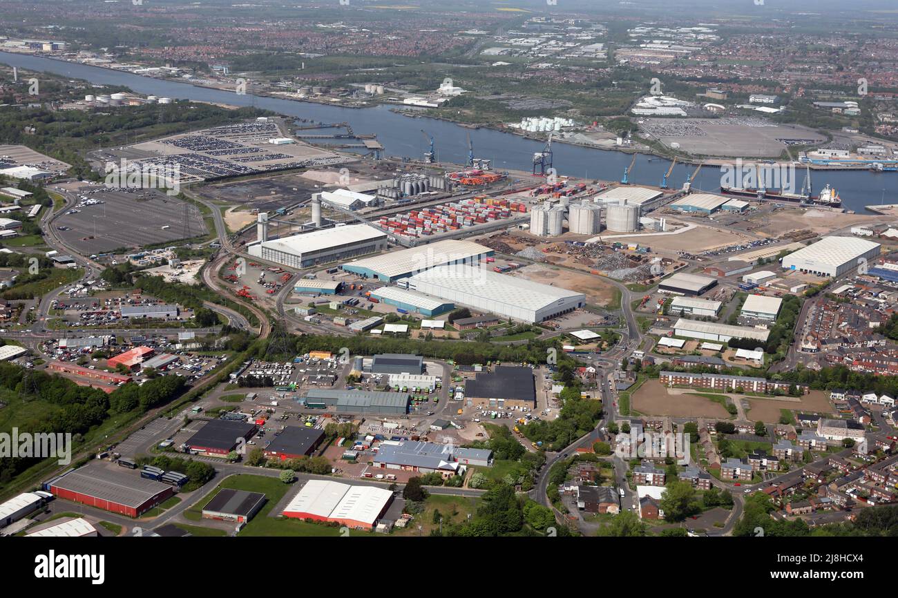 aerial view of Tyne Dock, Port of Tyne, South Shields, Tyne & Wear Stock Photo