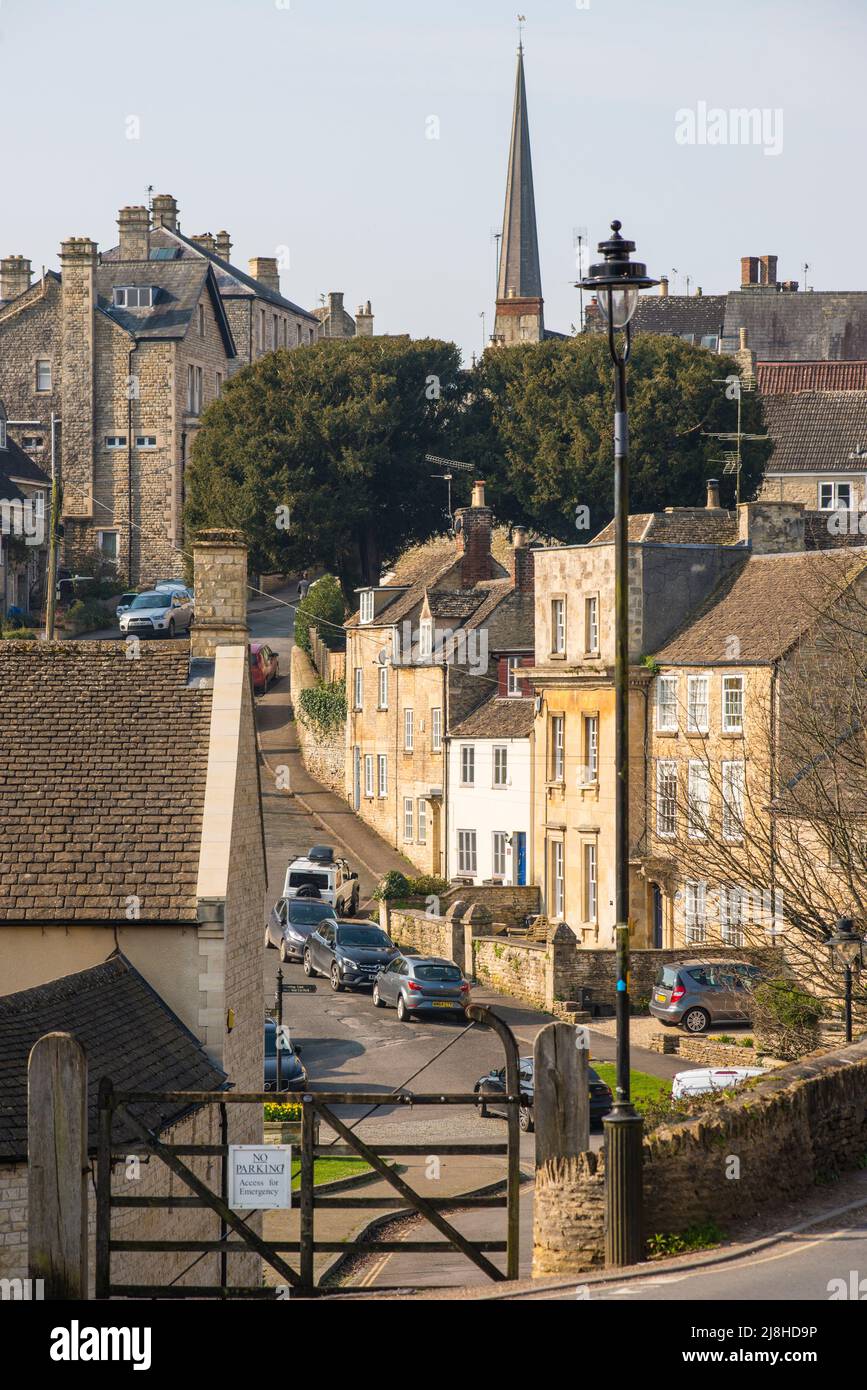 Residential area with Cotswold stone houses in Tetbury, Gloucestershire, UK Stock Photo