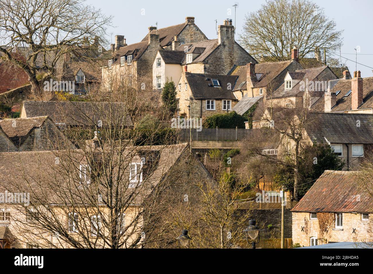 Residential area with Cotswold stone houses in Tetbury, Gloucestershire, UK Stock Photo