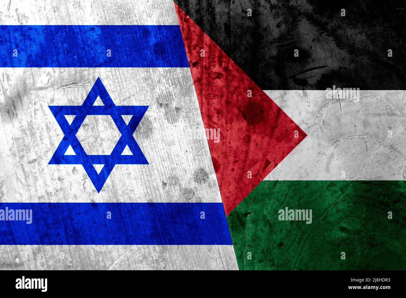 Flags of Israel and Palestine as a symbol of diplomacy. Stock Photo
