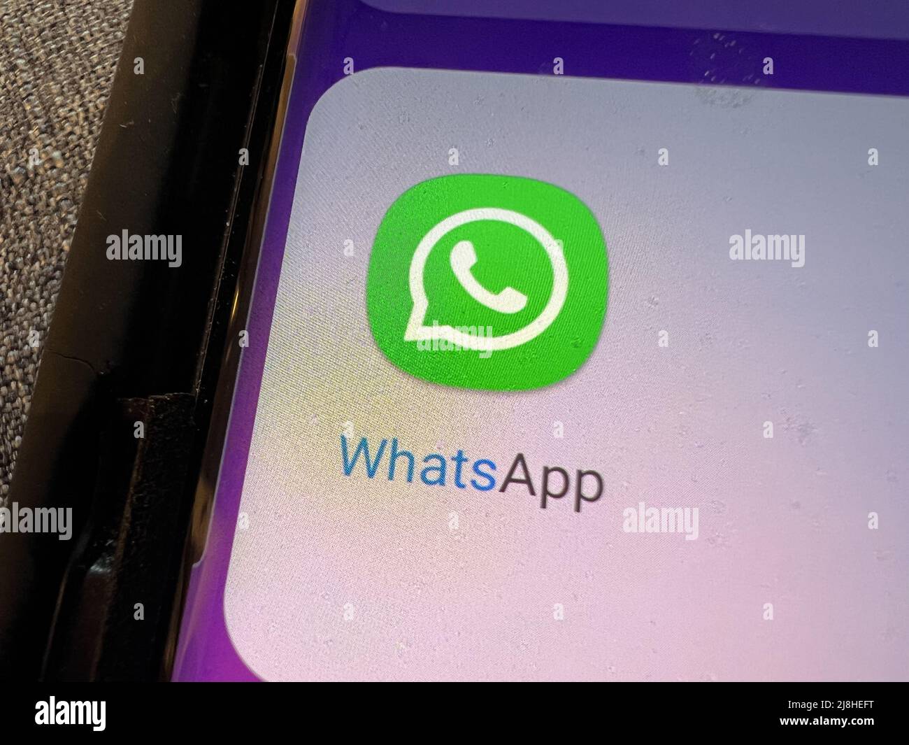 Close-up of icon for Whatsapp messaging app on cellphone, Lafayette, California, February 28, 2022. Photo courtesy Tech Trends. Stock Photo