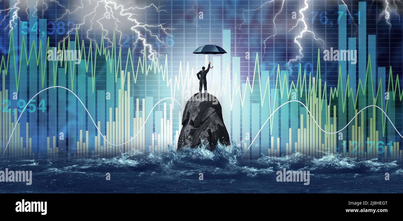 Market turbulence and financial crisis security concept as a volatile stock  market with price volatility as a businessman holding an umbrella as a bus  Stock Photo - Alamy