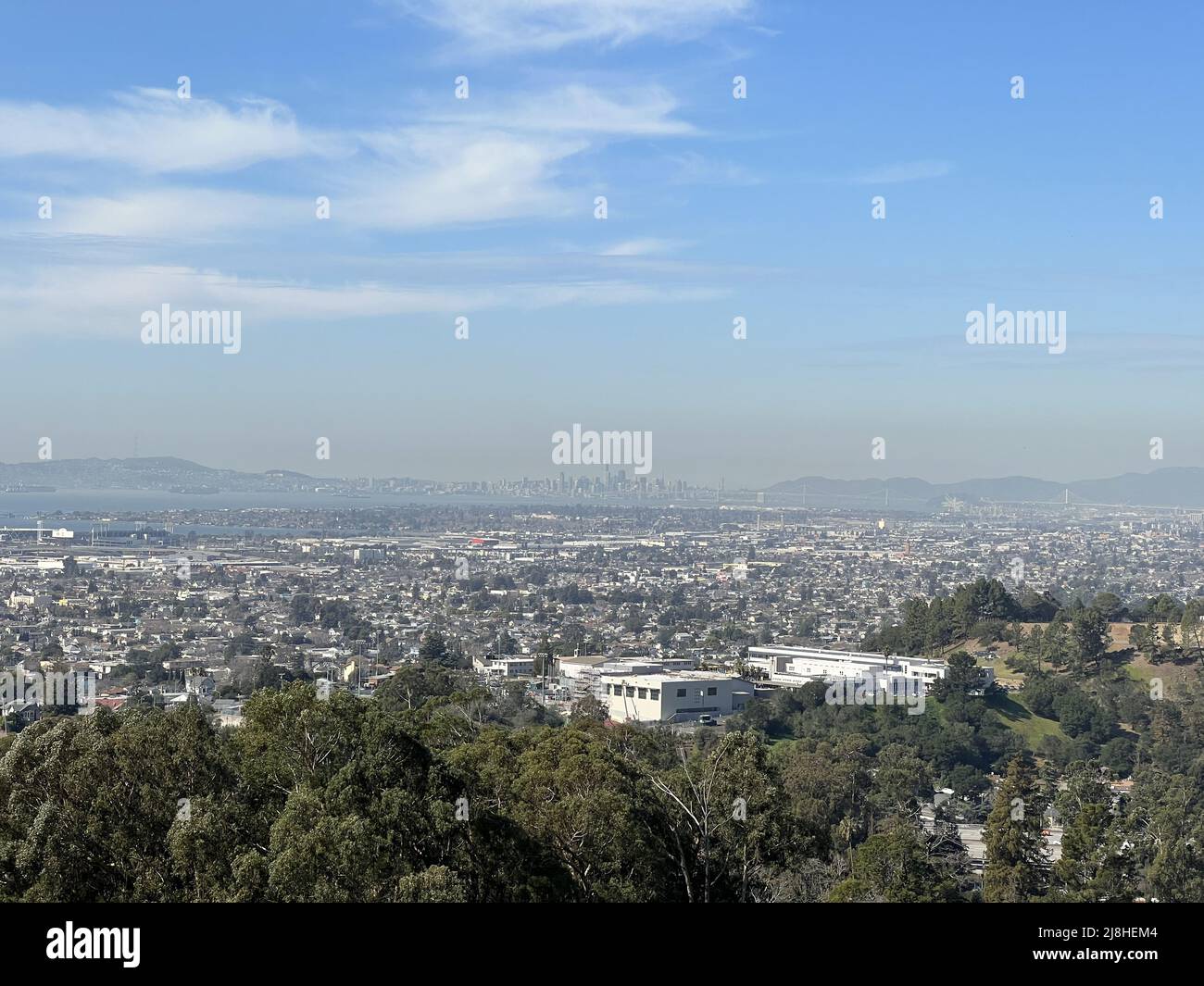 Aerial view of the Oakland Hills on a sunny day, Oakland, California, February 18, 2022. Photo courtesy Sftm. Stock Photo