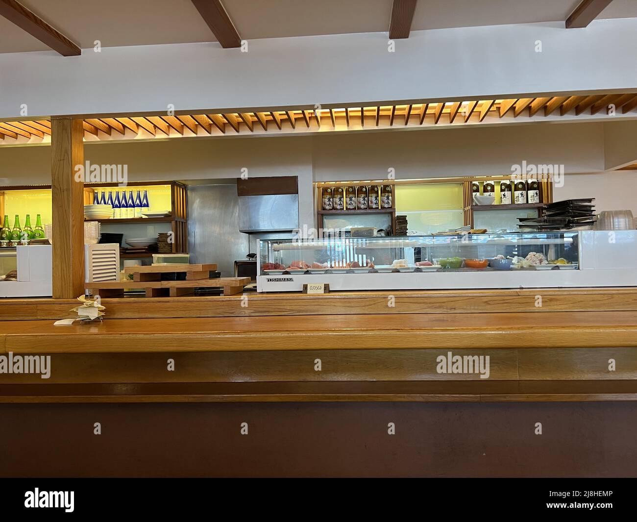 Sushi bar area at Sushi Ko Restaurant in Larkspur, California, February 20, 2022. Photo courtesy Sftm. Stock Photo