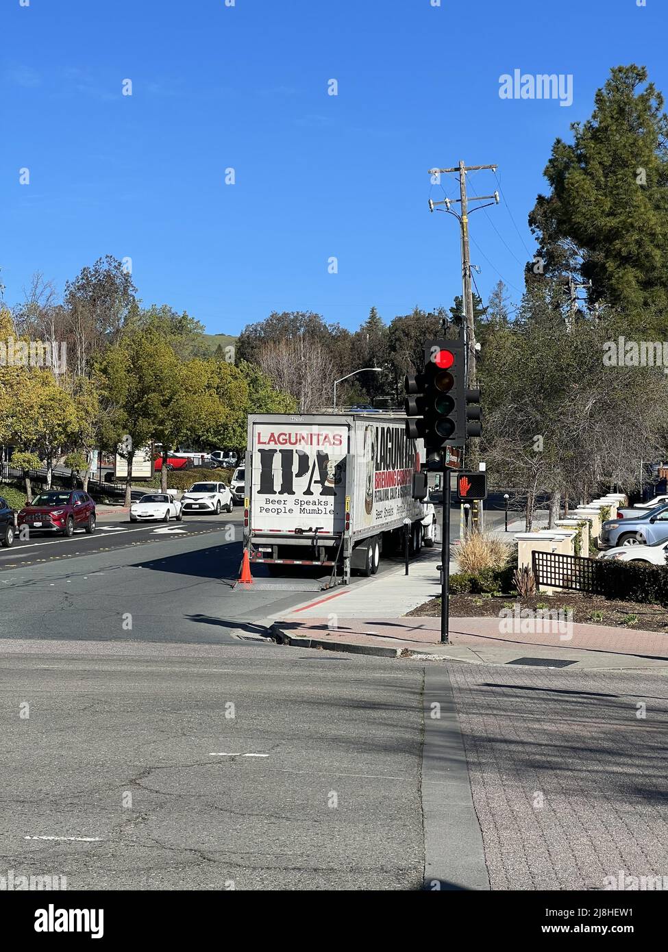 Truck delivering beverages from the craft brewery Lagunitas, Lafayette, California, March, 2022. Photo courtesy Sftm. Stock Photo