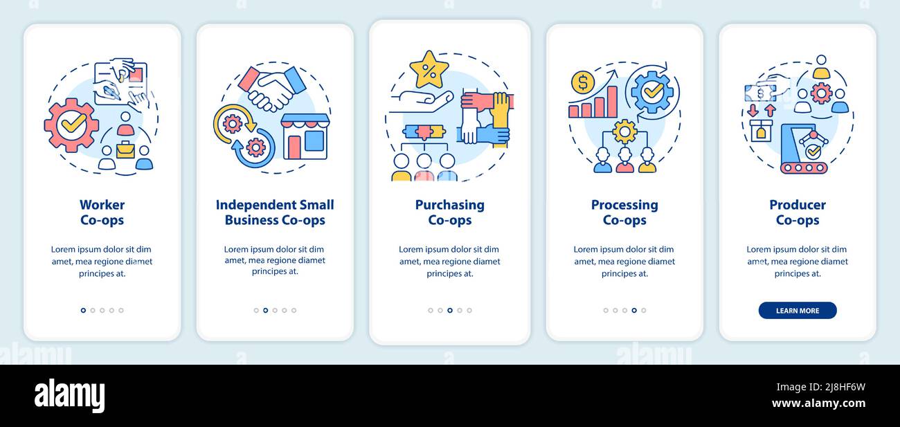 Types of co-ops onboarding mobile app screen Stock Vector Image & Art ...