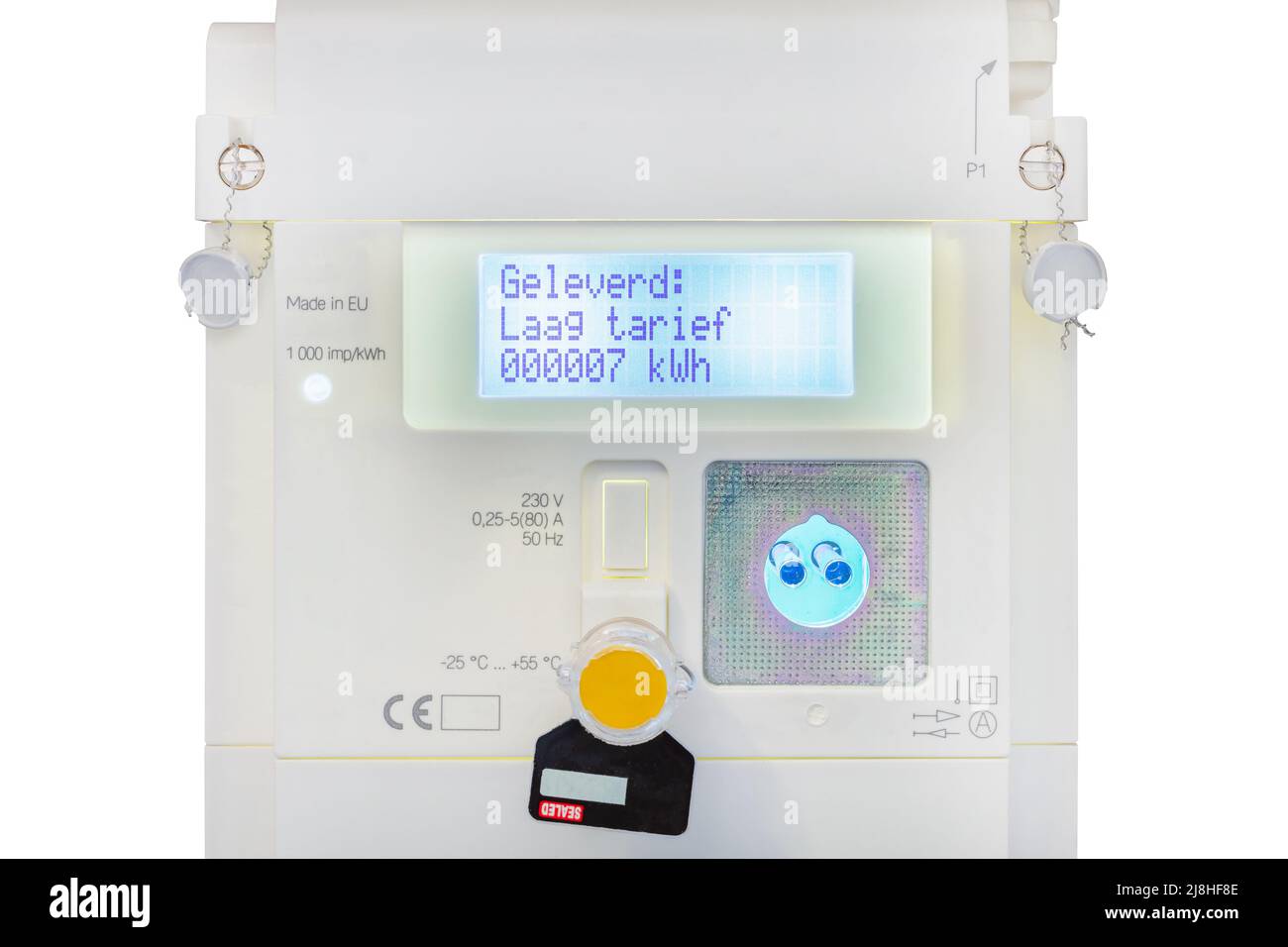 New modern Dutch smart meter for electricity isolated on a white background Stock Photo