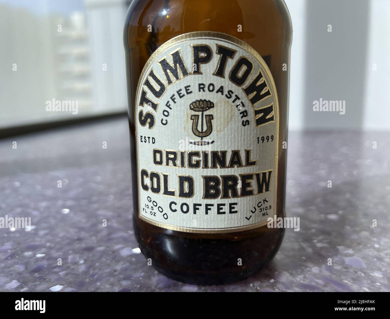 Bottle of Stumptown cold brew coffee, San Francisco, California, March 18, 2022. Photo courtesy Sftm. Stock Photo